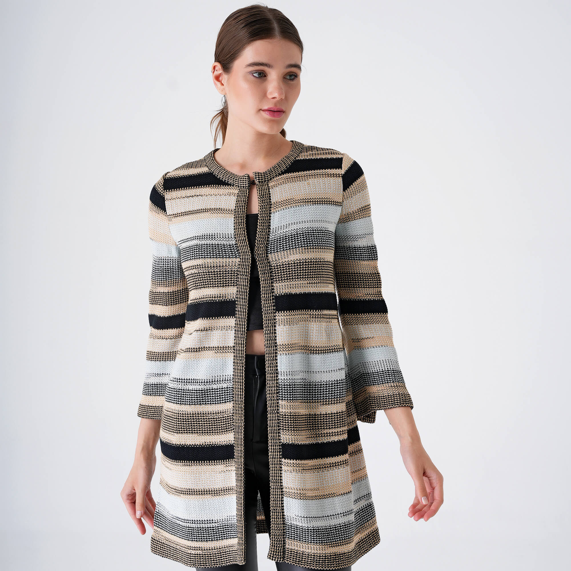 Missoni Mare - Blue&Black&Beige Striped Zigzag Knitted Midi Cardigan